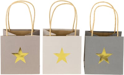 Papieren zakken met ster en handvat grijs geassorteerd 12×12×12cm 9 st