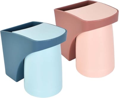 2 stuks tandenborstelhouder, beker, magnetisch, tandenbekerhouder zonder boren, voor badkamer en thuis, tandenborstelhouder aan de muur met beker, rood-blauw, tandenborstelbeker met houder om te