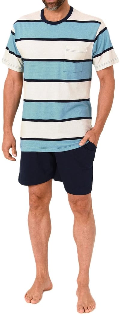 Normann herenpyjama Shorty met korte mouwen in een gestreepte look - ook in grote maten