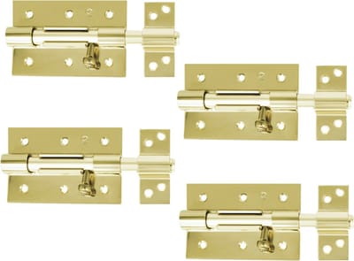 AMIG schuifslot/plaatgrendel - 4x - staal - 8.5cm - messing - incl schroeven - deur - raam - geschikt voor hangslot (niet inbegrepen)