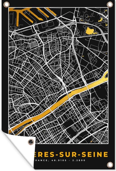 Muurdecoratie Plattegrond – Asnières-sur-Seine – Stadskaart – Kaart – Frankrijk - 120x180 cm - Tuinposter - Tuindoek