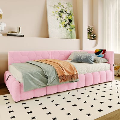 MODENUIT Bedbank 90x200 cm – Met led-lichtstrip, usb en type-c – Hydraulische opbergruimte – Zonder matras – Roze