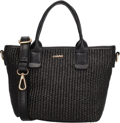 Charm London Cadorna Handtas - Schoudertas/Crossbodytas - Praktische Indeling - Riet - Zwart