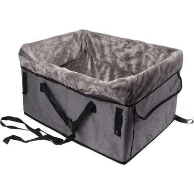 Siège Auto pour Chien pour Petit Chien Portable Pliable Détachable Doublure en Peluche Lit de Voyage Siège Auto pour Animal de Compagnie avec M(for 4-6.5kg) gray