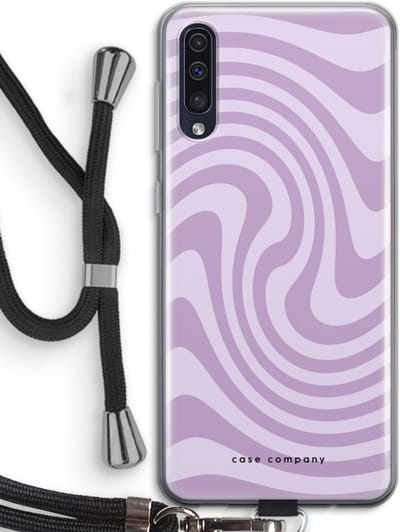 Case Company® - Hoesje met koord geschikt voor Samsung Galaxy A50 hoesje met Koord - Swirl Paars - Telefoonhoesje met Zwart Koord - Bescherming aan alle Kanten en Over de Schermrand