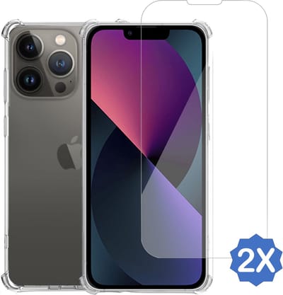 Geschikt voor iPhone 14 Hoesje + 2x Screenprotector – Gehard Glas Cover + Shock Proof Case – Transparant