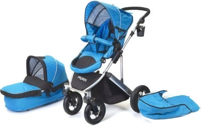 Mukki Daily Transporter - Robuuste All-terrain Kinderwagen inclusief reiswieg - Zeeblauw - Inklapbaar - Lichtgewicht - Grote luchtbanden voor iedere ondergrond - Verstelbaar - Combi Kinderwagen 2 in 1 - Wandelwagen - Buggy - Multifunctioneel