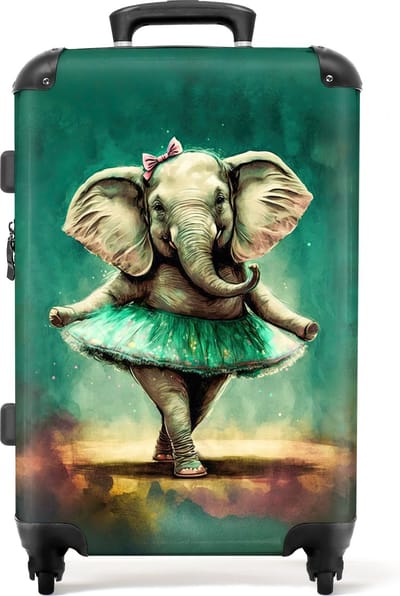 NoBoringSuitcases.com - Kinderkoffer - Olifant - Ballet - Verf - Meisje - Kinderen - Reiskoffer - Trolley kind - 66 cm - Koffer jongens - 72 liter - Grote koffer - 20 kg bagage - Hardcase koffer - Lichtgewicht - TSA slot