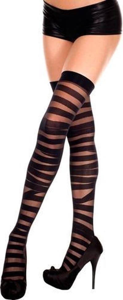 Music Legs Transparante Kousen Met Strepen - Zwart
