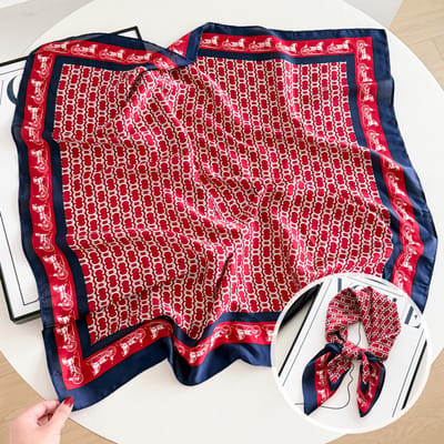 Dames Sjaal - Sjaals - Stola - Vierkante doek - Elegant Stijlvol Dames haar sjaal - Satijn zijde - Hals sjaaltje - Sjaaltje Satijn - Neksjaaltje - Omslagdoek Modesjaals - Neksjaal - Klein Sjaaltje -X-letterwagen - rode blauwe kant-70*70CM
