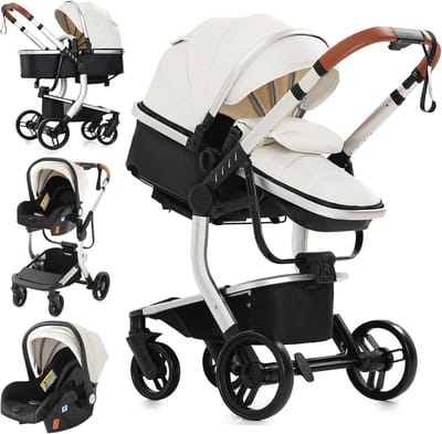 3-in-1 combi-kinderwagen voor baby's - hoge kinderwagen en liggende buggy - opvouwbaar en veelzijdig reissysteem