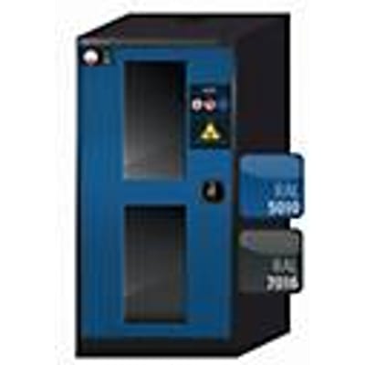 asecos CS-CLASSIC-G chemische voorraadkast, scharnierende deur met glasuitsparing, links scharnier, gentiaanblauw front, B 545 x D 520 x H 1105 mm