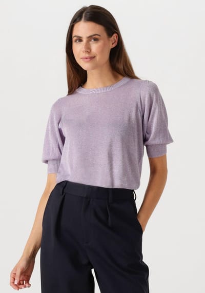 Minus Liva Puff Sleeve Metallic Knit Pullover Tops & T-shirts Dames - Shirt - Lila - Maat XS