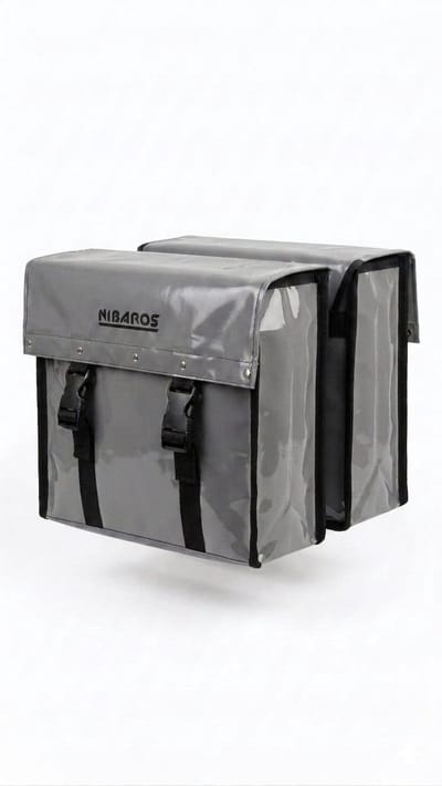 Nibaros- Grijs – Waterdicht - Dubbele - Bisonyl - Fietstas- Reflectoren - 34cmX16.2cmX32cm=35 Liter