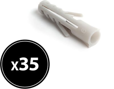 35x Muurplug 6 X 30 Mm – Kunststof Dowel Voor Beton En Steen – Universele Wall Plug Zonder Schroef – Bevestigingsmateriaal Voor Montage – Plastic Plug 30 Mm – 35 Stuks Per Verpakking [04810A]