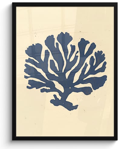 Poster in lijst - Fotolijst 60x80 cm - Posters - Blauw koraal - Vertakkingen - Beige - Posterlijst zwart - Decoratie - Wanddecoratie woonkamer - Muurdecoratie slaapkamer