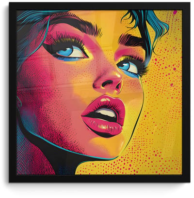 Poster in lijst - Fotolijst 40x40 cm - Posters - Close-up - Vrouwengezicht - Stippen - Geel - Posterlijst zwart - Decoratie - Wanddecoratie woonkamer - Muurdecoratie slaapkamer