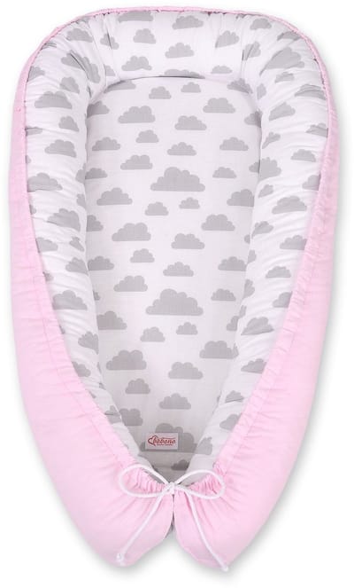 Babynest dubbelzijdig Premium Cocoon voor baby's BOBONO-wolken grijs/roze