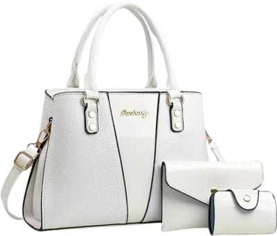 Bovista Handtas Dames - Schoudertas - School - Shopper - Schooltas - Werktas - 3-Delige Set - Wit