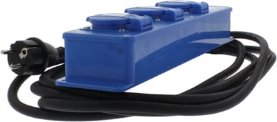 Stekkerdoos – 3–voudig – randaarde – IP44 – 3 x 1.5 mm² – 5 m – blauw