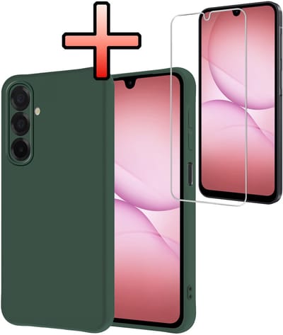 Hoesje - Met Screenprotector - Geschikt voor Samsung Galaxy A17 - Sterk & Shockproof - Back Cover - Siliconen Case - Telefoon Hoes - Donkergroen