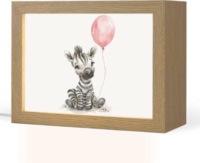 Nachtlampje 20x15 cm - Kinder lampje - Zebra - Baby - Dieren - Roze ballon - Tafellamp kinderkamer - Slaapkamer lamp - Bedlamp kinderen - Kinderlampje stopcontact - Wandlamp babykamer - Nachtlampjes