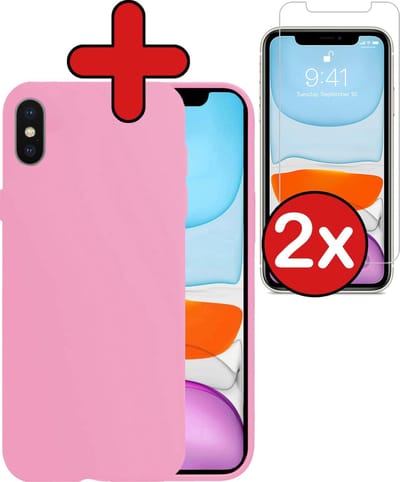 Hoesje - Met 2x Screenprotector - Geschikt voor Apple iPhone X - Sterk & Shockproof - Telefoon Hoes - Back Cover - Siliconen Case - Telefoonhoes - Lichtroze