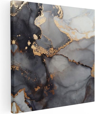 Artaza Canvas Schilderij Abstract Marmer - 30x30 cm - Klein - Muurdecoratie Goud - Wanddecoratie Industrieel - Kamer Accessoires Zwart