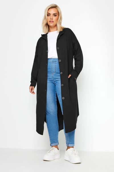 Yours Maxijack Van Katoenmix Met Capuchon En Knopen In Zwart Size 48