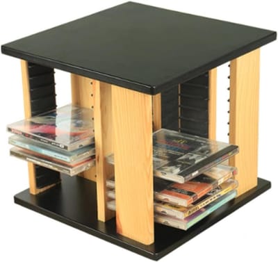 Draaibaar CD Rek - Media Opbergrek - Cd's Organiseren - Houten Constructie - 28x28x27cm - Zwart