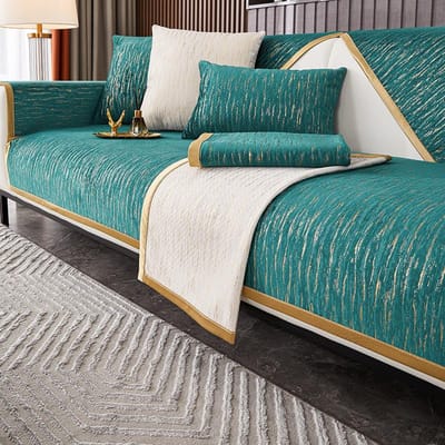 Luxe Vergulde Bankhoes Vier Seizoenen Leer Universele Bankhanddoek Chenille Antislip All-Inclusive Hoes Doek Kussen Gouden Rand 45x45cm pillowcase