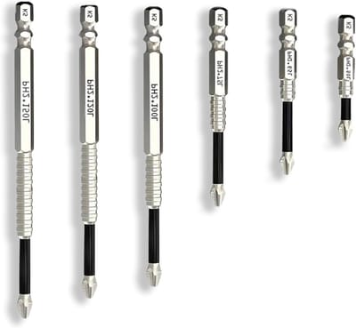 Set van 6 Schroevendraaier Bits met Antislip, Magnetische PH2 voor Reparaties en Klussen in Huis, Garage en Werkplaats