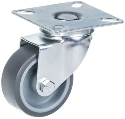 Draaibare wiel van 50 mm met grijs TPR-rubber op een polypropyleen kernwiel