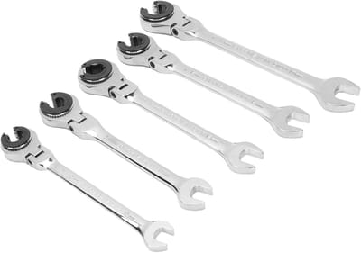 Dubbele Uiteinde Sleutel - Ratelsleutel Set - AC Leidingen Reparatie - Flexibele Kop - 5 Maten 10-17mm - Zilver