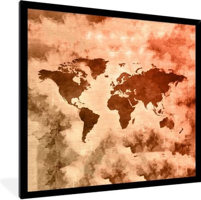 Fotolijst incl. Poster - Wereldkaart - Rook - Bruin - 40x40 cm - Posterlijst
