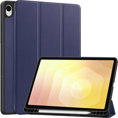 Hoes - Geschikt voor Samsung Galaxy Tab S11 - Dun & Stevig - Trifold Bookcase - Hard Cover Case - Met Uitsparing Geschikt voor S Pen - Hardcover Book - Tablet Hoesje - Donkerblauw