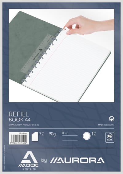 Adoc Pak van 10 x Navulling/Refill A4 Gelijnd papier met kantlijn