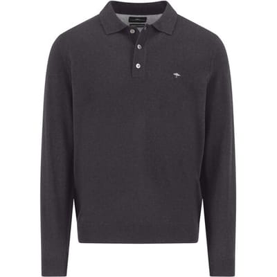 Fynch-Hatton Trui Polo Pullover Merino Cashmere Charcoal / male