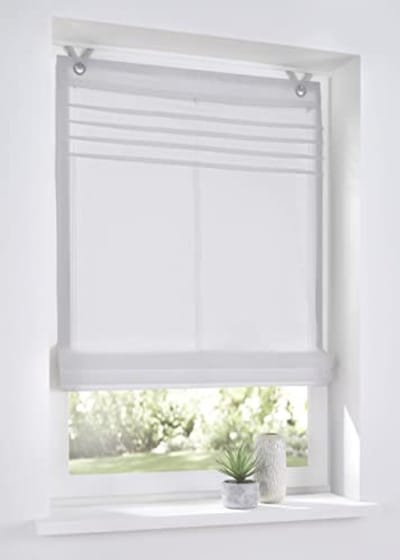 Vouwgordijn met ogen Kessy Biese wit 45x140 cm - eenvoudig te monteren zonder boren