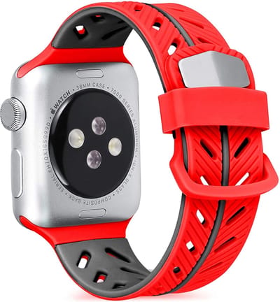 Strap-it Siliconen special strap - Geschikt voor Apple Watch bandje - Series 1/2/3/4/5/6/7/8/9/10/11/SE/SE2/SE3 - Rood/zwart - siliconen horlogebandje voor iWatch - maat: 38mm / 40mm / 41mm / 42mm