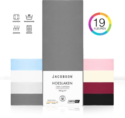 Jacobson PREMIUM - Jersey Hoeslaken - 90x200cm - 100% Katoen - tot 25cm matrasdikte - Antraciet
