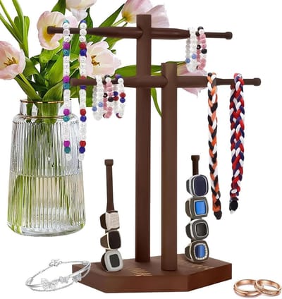 Sieradenstandaard Hout - Opbergrek Accessoires - Sieraden Presenteren - Stabiele Draagconstructie - 32 cm Hoog - Houtkleur