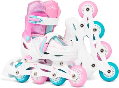 RAVEN Loret Glitter Verstelbare Skeelers Lichtgevende Wielen LED 27-30 Wit/Mintgroen/Roze