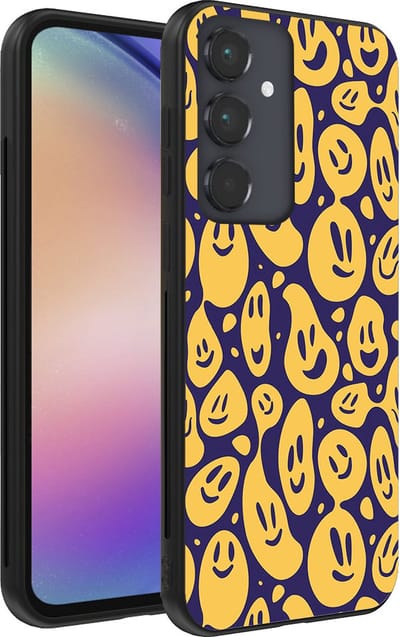 Smartphonica Telefoonhoesje voor Samsung Galaxy A54 5G met smiley opdruk - TPU backcover case emoji design - Paars Geel geschikt voor Samsung Galaxy A54 5G
