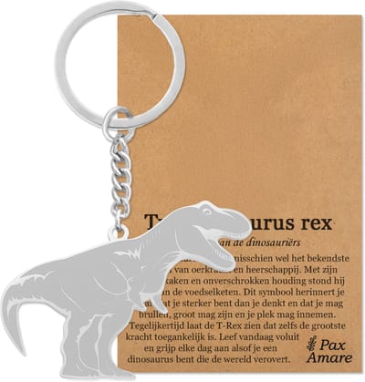 Tyrannosaurus Rex Sleutelhanger Zilverkleurig - Dinosaurus Hanger - T-rex - Roestvrij Staal / Stainless Steel - Pax Amare