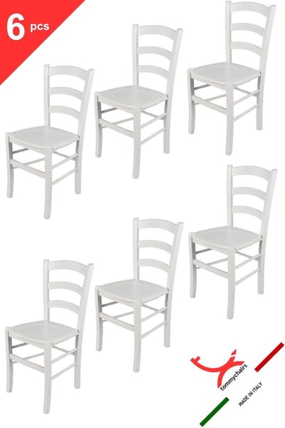 Tommychairs Venezia - Eetkamerstoelen - Set van 6 - Wit - Hout