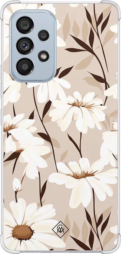 Casimoda® hoesje - Geschikt voor Samsung Galaxy A53 - In Bloom - Shockproof case - Extra sterk - Siliconen/TPU - Bruin/beige, Transparant