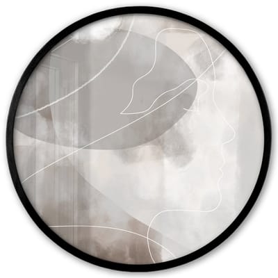 Poster in lijst Rond - Fotolijst 40x40 cm - Posters - Verf - Grijs - Line art -Abstract - Ronde posterlijst zwart - Decoratie - Wanddecoratie woonkamer - Muurdecoratie slaapkamer