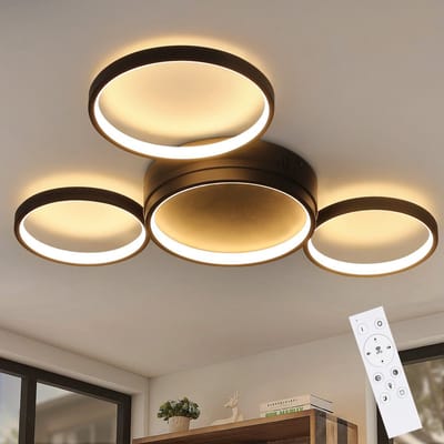 NETTLIFE Plafondlamp LED - Zwart - Ringe Design - 4-Lichts - Metaal - Dimbaar - met Afstandsbediening - 52W - Moderne Plafondverlichting - voor Woonkamer | Slaapkamer | Eetkamer