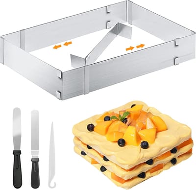 JGS ® Verstelbare Rechthoekige Bakvorm Set voor Taart en Pizza met Accessoires